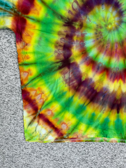 MHD Yellow Lime Green Dark Red Orange Spiral Ice Dye Tie Dye Short Sleeve Shirt 100% Cotton Size XXL