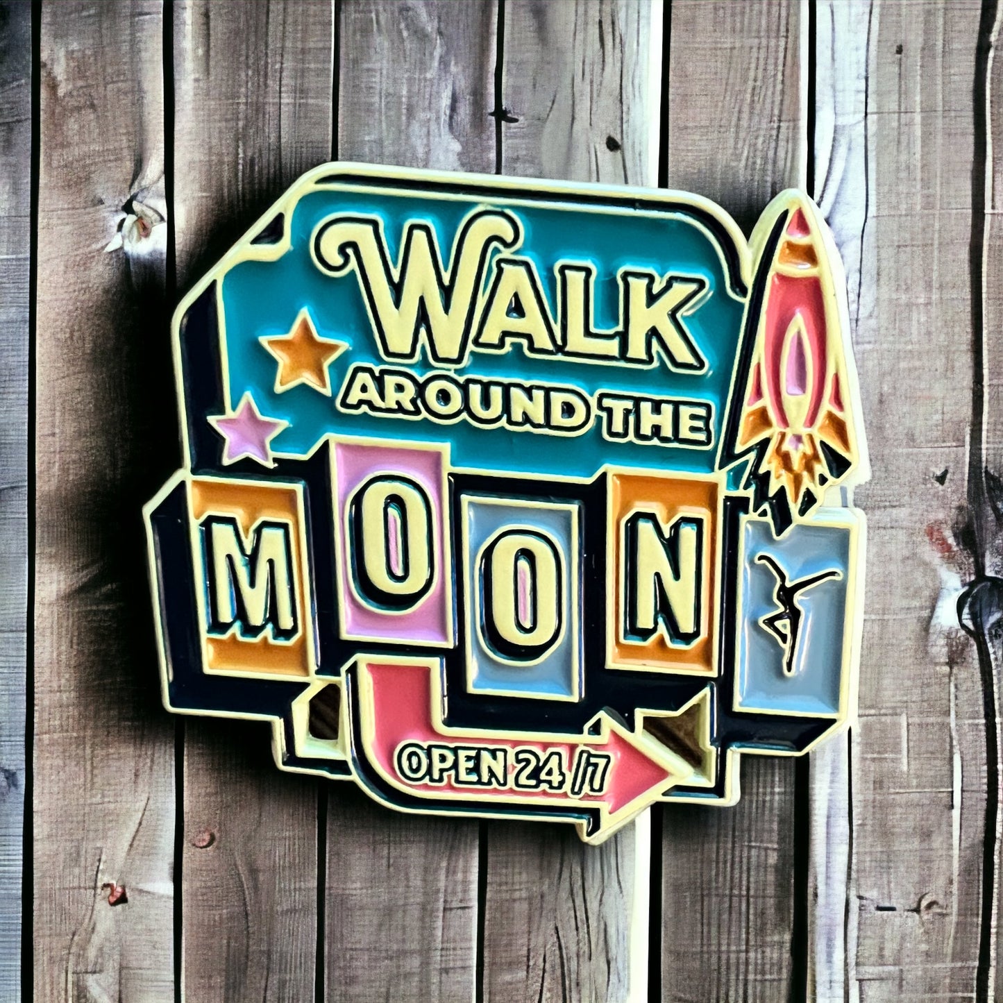 Walk Around the Moon WATM Retro Soft Enamel Metal Pin 1.5" with PVC Backers