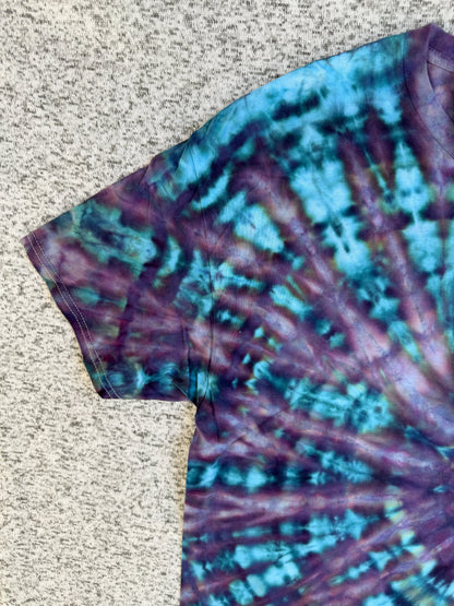 MHD Purple Dusty Rose Dark Blue Teal Spiral Ice Dye Tie Dye Short Sleeve Shirt 100% Cotton Size XL