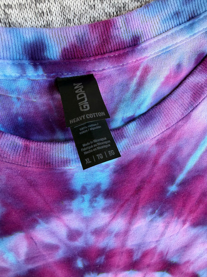 MHD Dark Purple Lavender Light Blue Spiral Ice Dye Tie Dye Short Sleeve Shirt 100% Cotton Size XL