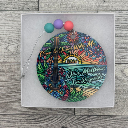 Dave Matthews Tim Reynolds Mexico 2026 Come & Dance With Me Purple Pink Blue Guitar Ocean Sunset Metal Holiday Christmas Ornament with Beads with Gift Box 2 Sizes: 2.75" x 2.75" or 3.5" x 3.5"
