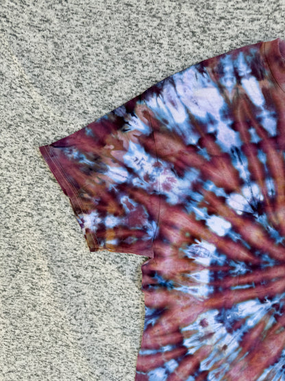 MHD Dusty Rose Dark Purple Blue White Spiral Ice Dye Tie Dye Short Sleeve Shirt 100% Cotton Size XL