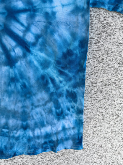 MHD Dark Blue Light Blue Spiral Ice Dye Tie Dye Short Sleeve Shirt 100% Cotton Size Large