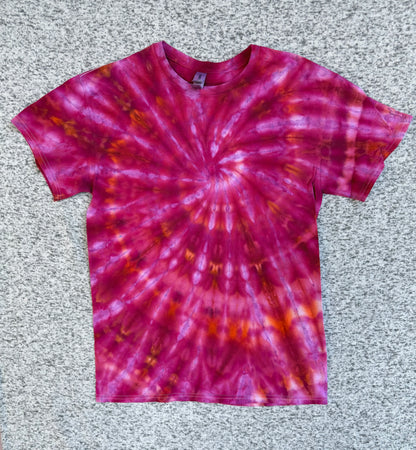 MHD Pink Orange Lavender Spiral Ice Dye Tie Dye Short Sleeve Shirt 100% Cotton Size Medium