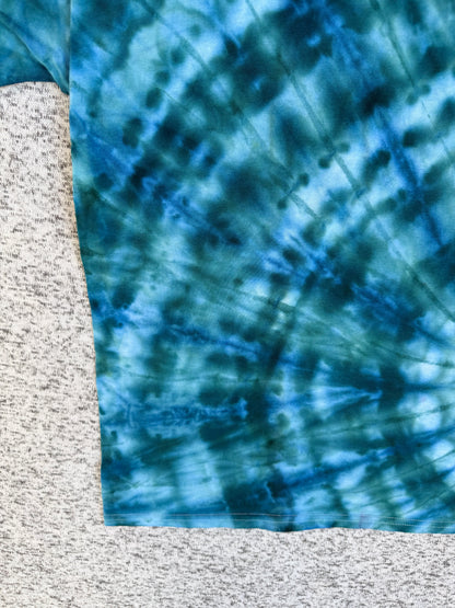 MHD Dark Green Navy Blue Light Green Spiral Ice Dye Tie Dye Short Sleeve Shirt 100% Cotton Size XL