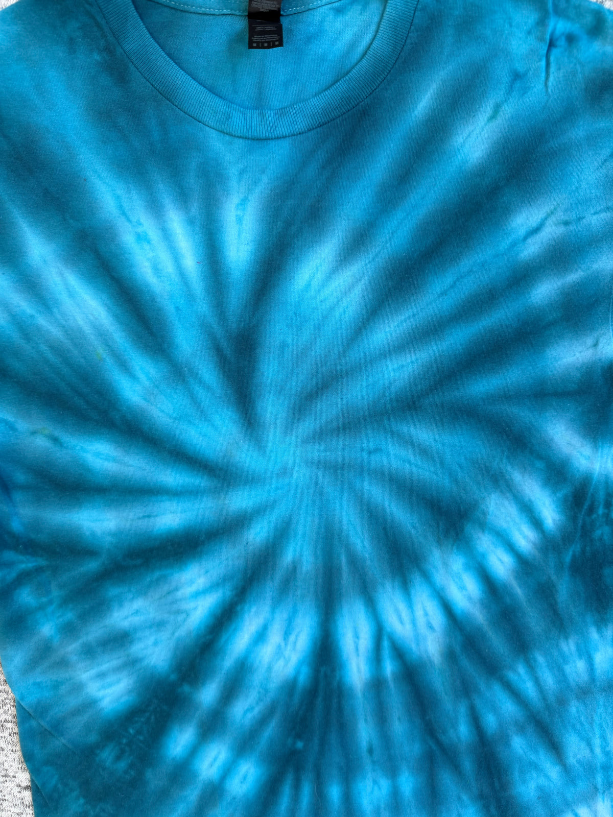 MHD Denim Blue Light Blue Spiral Ice Dye Tie Dye Short Sleeve Shirt 100% Cotton Size Medium