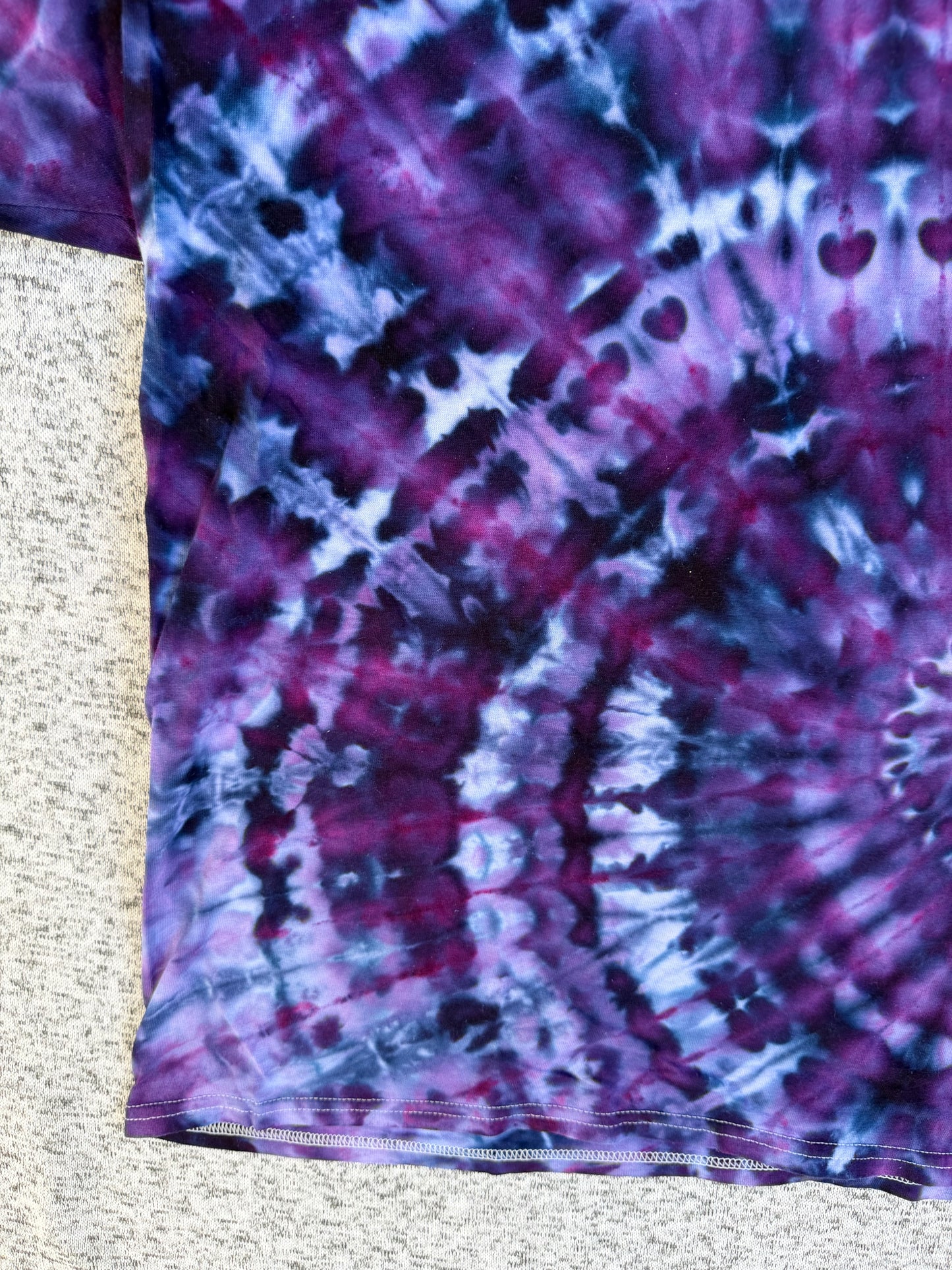 MHD Dark Purple Navy Blue Lavender Spiral Ice Dye Tie Dye Short Sleeve Shirt 100% Cotton Size XL