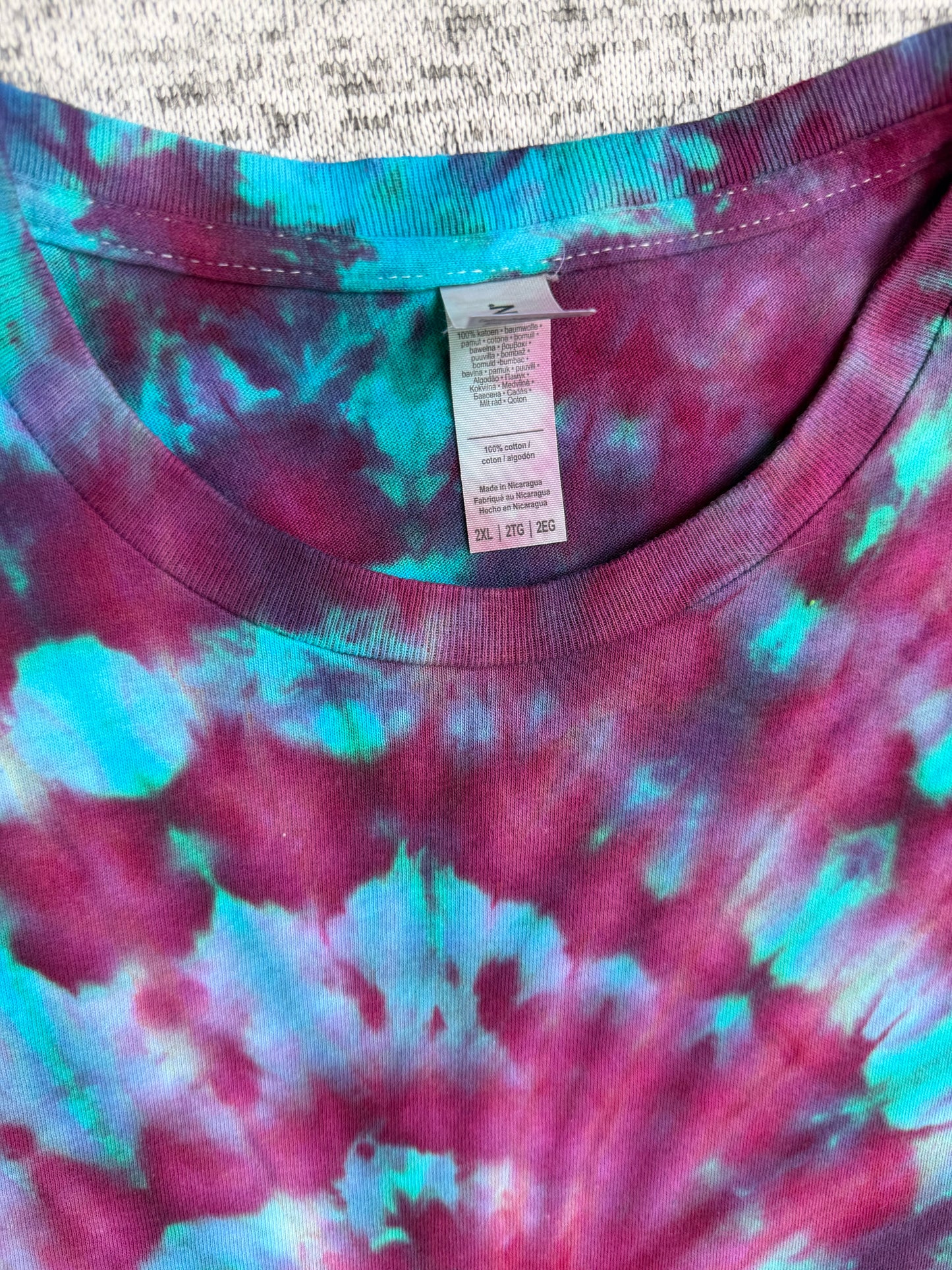 MHD Dark Pink Purple Teal Blue Spiral Ice Dye Tie Dye Short Sleeve Shirt 100% Cotton Size XXL