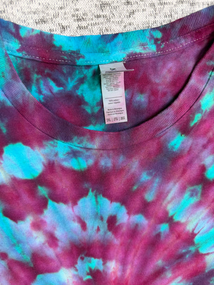MHD Dark Pink Purple Teal Blue Spiral Ice Dye Tie Dye Short Sleeve Shirt 100% Cotton Size XXL
