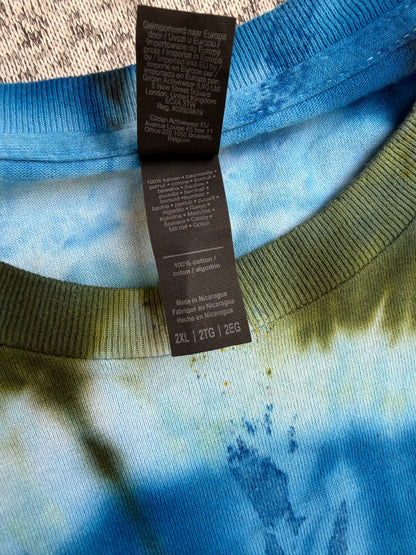 MHD Blue Red Green Orange Spiral Ice Dye Tie Dye Short Sleeve Shirt 100% Cotton Size XXL