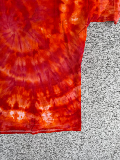 MHD Red Dark Orange Light Orange Spiral Ice Dye Tie Dye Short Sleeve Shirt 100% Cotton Size XL