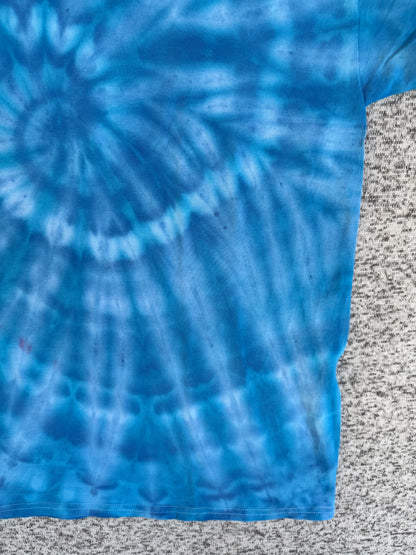 MHD Bright Blue LIght Blue White Spiral Ice Dye Tie Dye Short Sleeve Shirt 100% Cotton Size XL