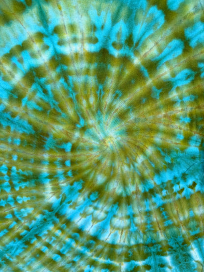 MHD Olive Green Teal Bright Blue Spiral Ice Dye Tie Dye Short Sleeve Shirt 100% Cotton Size XXL