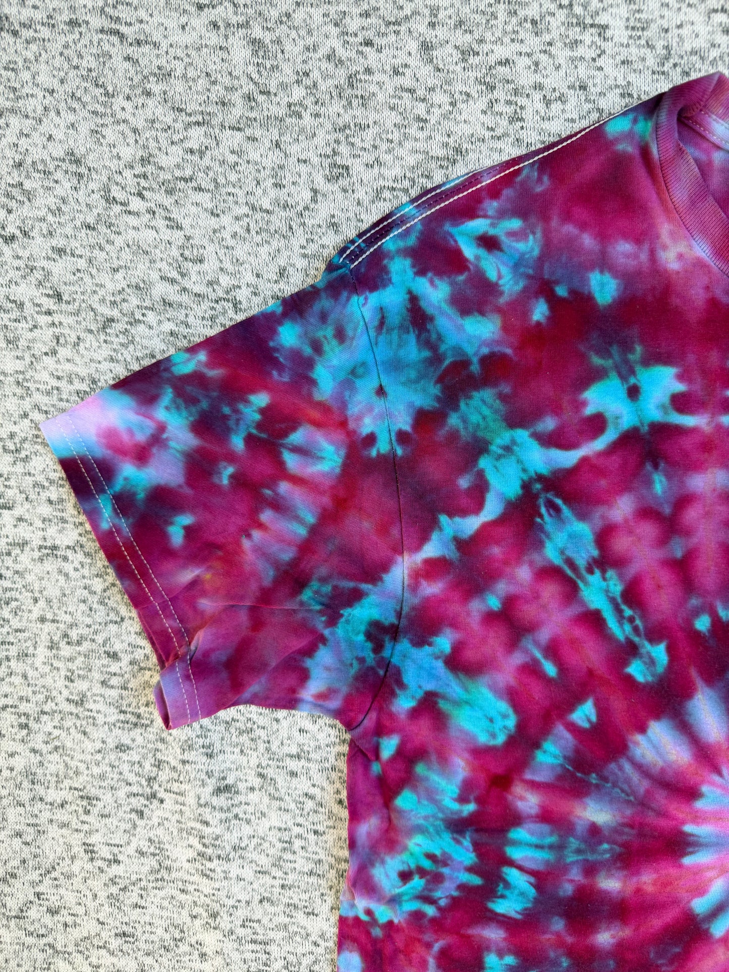 MHD Dark Pink Purple Teal Blue Spiral Ice Dye Tie Dye Short Sleeve Shirt 100% Cotton Size Large
