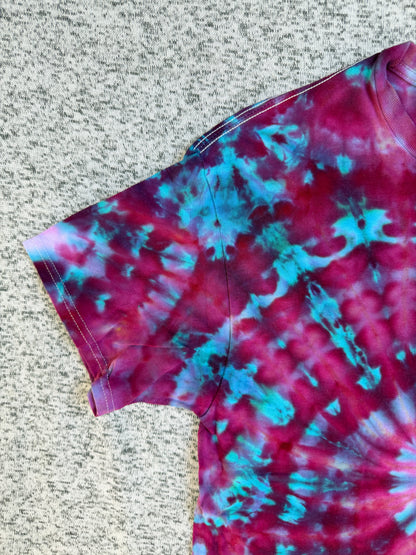 MHD Dark Pink Purple Teal Blue Spiral Ice Dye Tie Dye Short Sleeve Shirt 100% Cotton Size Large