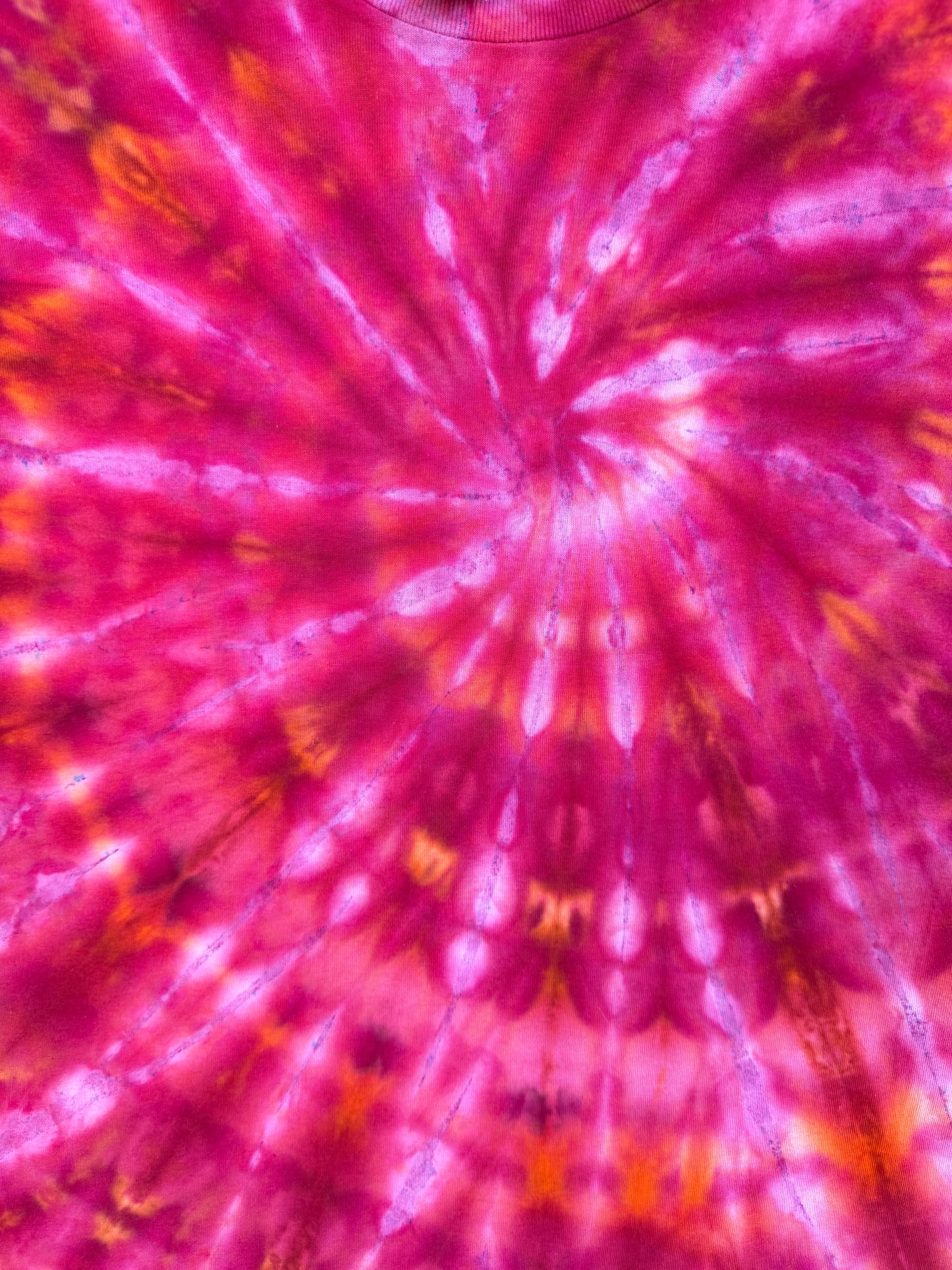 MHD Pink Orange Lavender Spiral Ice Dye Tie Dye Short Sleeve Shirt 100% Cotton Size Medium