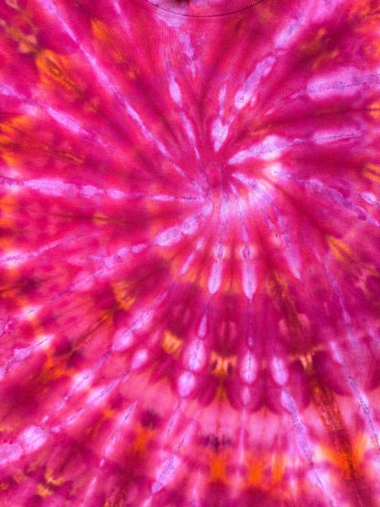 MHD Pink Orange Lavender Spiral Ice Dye Tie Dye Short Sleeve Shirt 100% Cotton Size Medium