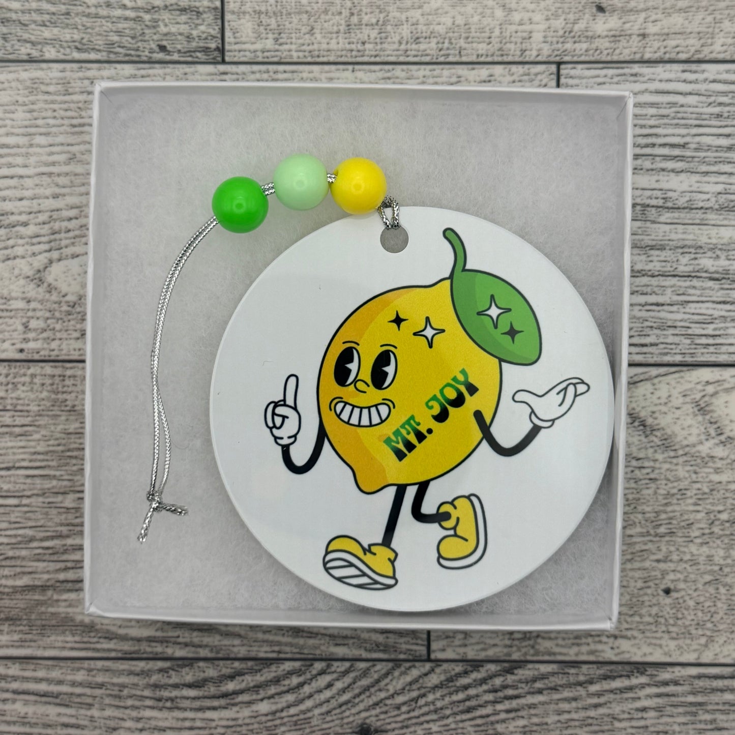Mt. Joy Cartoon Yellow Green Lemon Tree Miracle Finger White Gloves Metal Holiday Christmas Ornament with Beads with Gift Box 2 Sizes: 2.75" x 2.75" or 3.5" x 3.5"