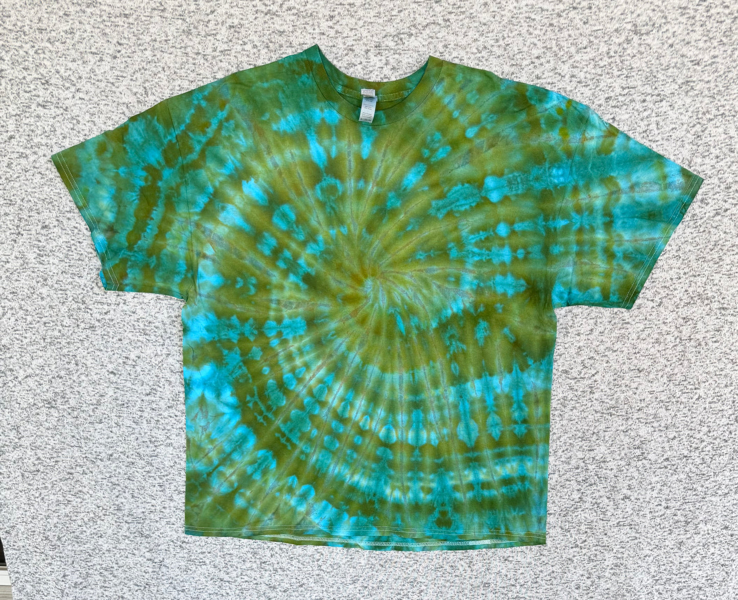 MHD Hunter Green Olive Green Teal Bright Blue Spiral Ice Dye Tie Dye Short Sleeve Shirt 100% Cotton Size XXL