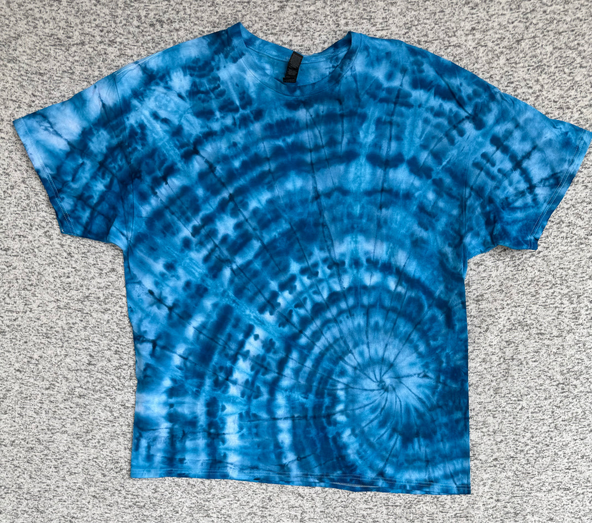 MHD Denim Blue Light Blue White Spiral Ice Dye Tie Dye Short Sleeve Shirt 100% Cotton Size XXL
