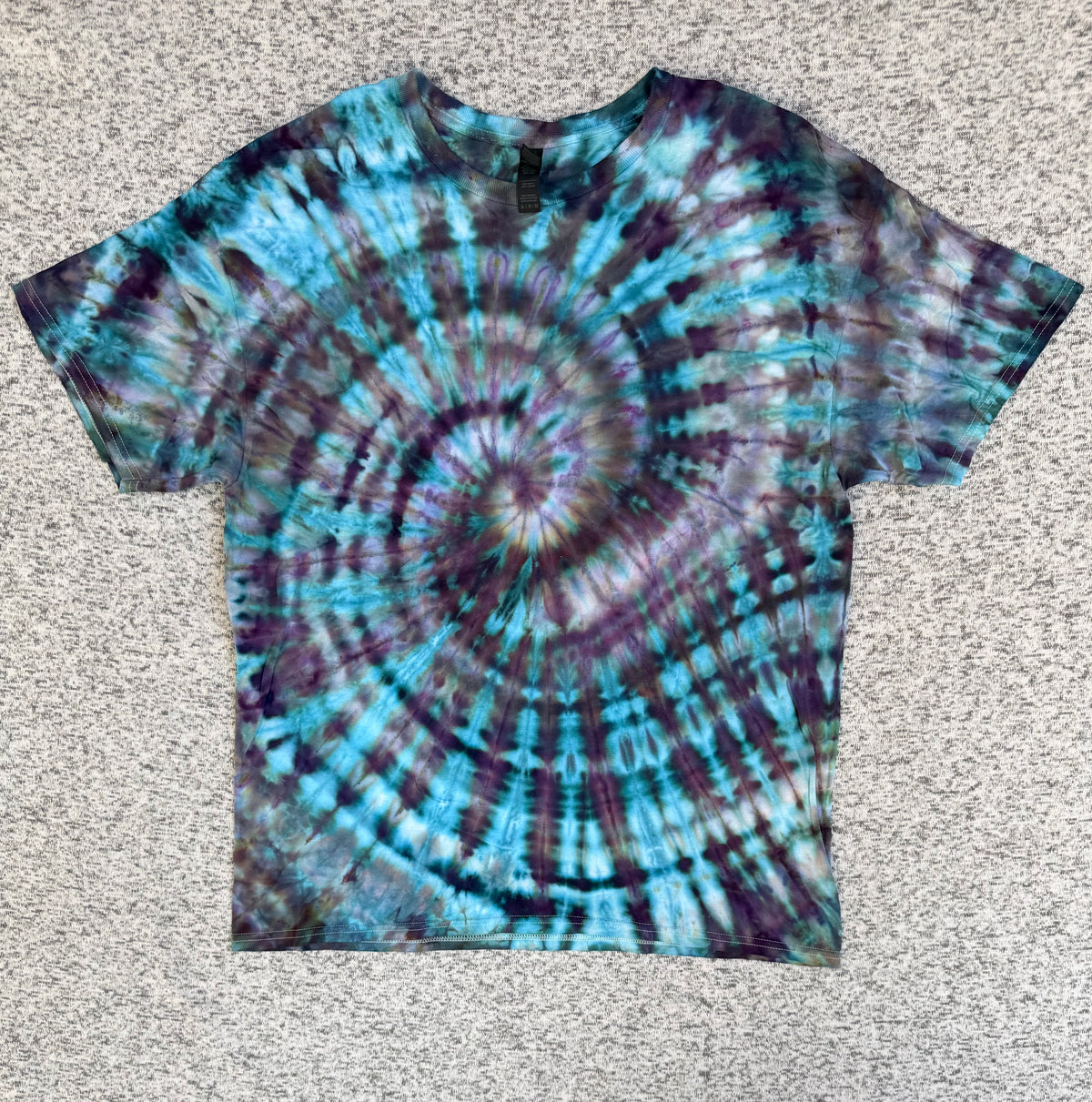 MHD Dark Purple Dark Blue Teal Spiral Ice Dye Tie Dye Short Sleeve Shirt 100% Cotton Size XL