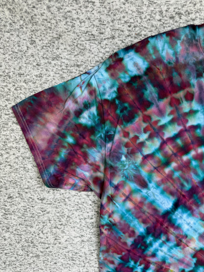 MHD Dark Purple Teal Dark Blue Spiral Ice Dye Tie Dye Short Sleeve Shirt 100% Cotton Size XXL