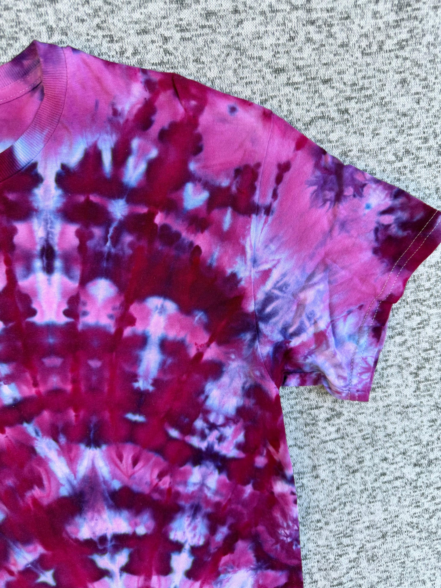 MHD Dark Pink Purple Light Blue Spiral Ice Dye Tie Dye Short Sleeve Shirt 100% Cotton Size Medium