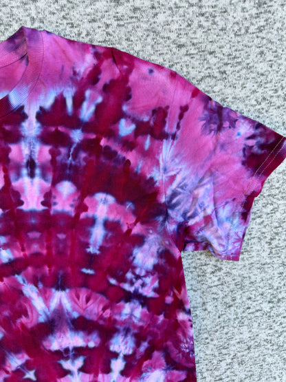 MHD Dark Pink Purple Light Blue Spiral Ice Dye Tie Dye Short Sleeve Shirt 100% Cotton Size Medium