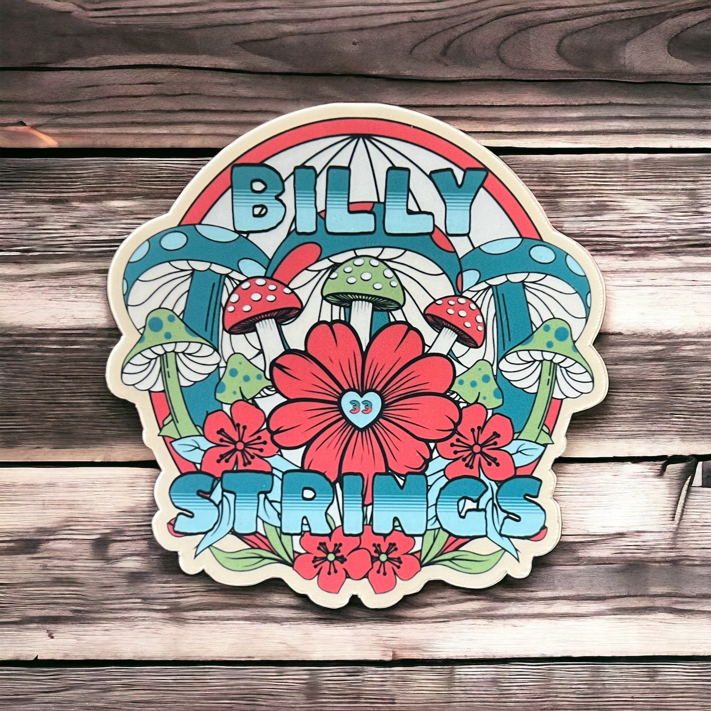 Billy Strings BMFS Red Blue Green Mushrooms Daisy | Sticker Slap | 3" x 3" Matte Finish