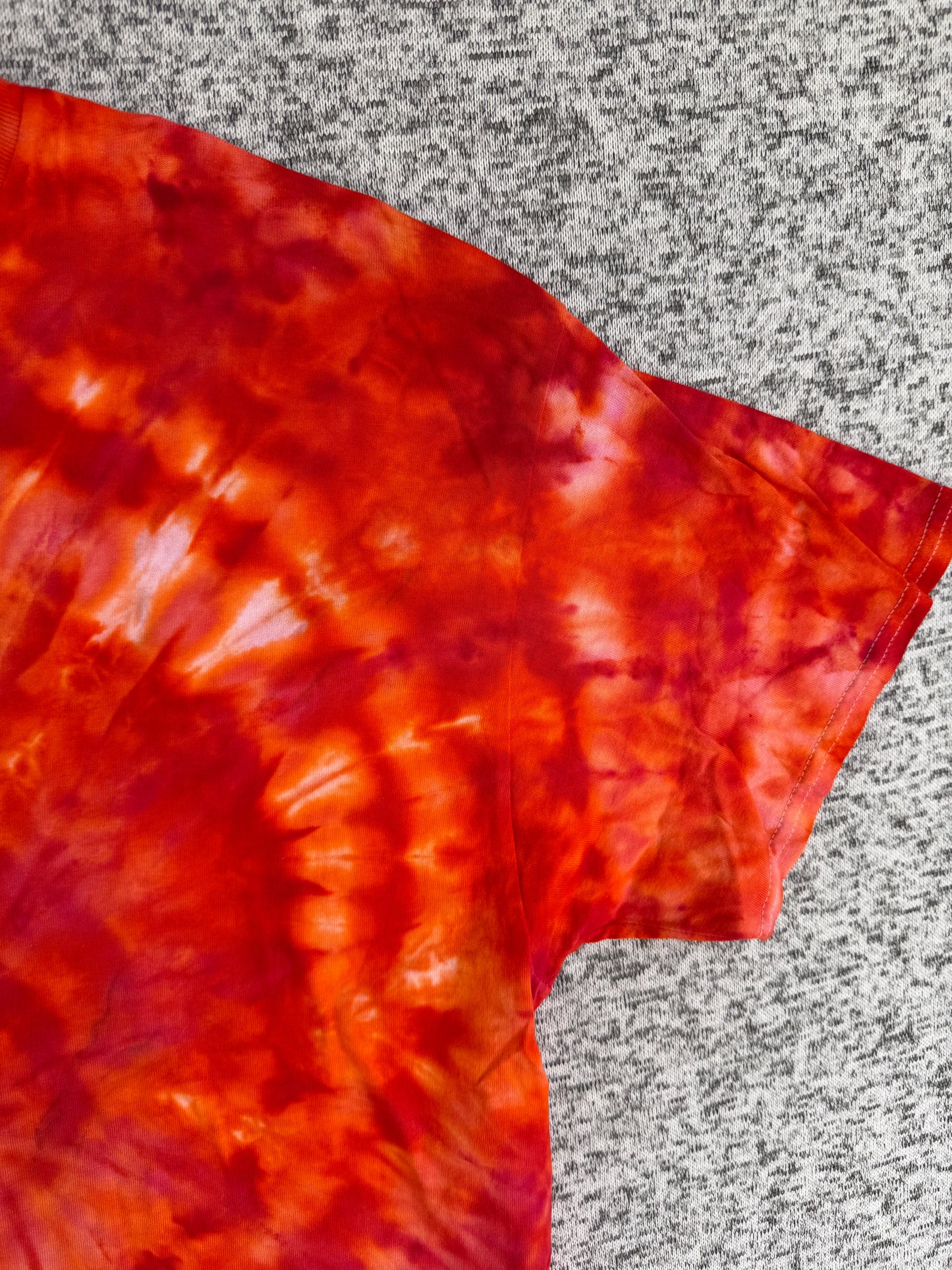 MHD Red Dark Orange Light Orange Spiral Ice Dye Tie Dye Short Sleeve Shirt 100% Cotton Size XL