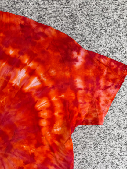 MHD Red Dark Orange Light Orange Spiral Ice Dye Tie Dye Short Sleeve Shirt 100% Cotton Size XL