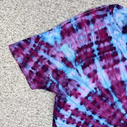 MHD Dark Purple Bright Blue Lavender Spiral Ice Dye Tie Dye Short Sleeve Shirt 100% Cotton Size XXL