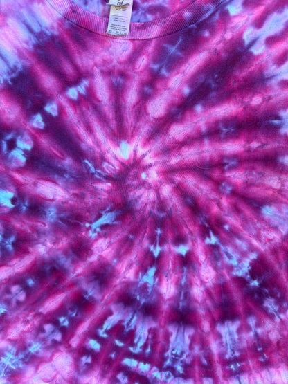 MHD Kids Dark Purple Pink Blue Spiral Ice Dye Tie Dye Short Sleeve Shirt 100% Cotton Size XS