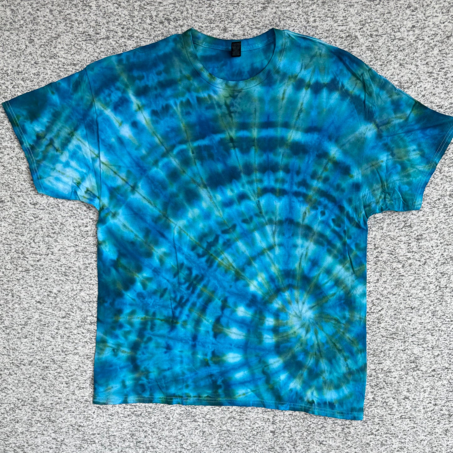 MHD Dark Blue Dark Green Bright Blue Light Green Spiral Ice Dye Tie Dye Short Sleeve Shirt 100% Cotton Size XXL