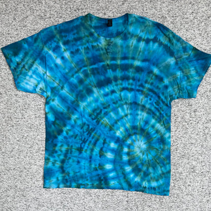 MHD Dark Blue Dark Green Bright Blue Light Green Spiral Ice Dye Tie Dye Short Sleeve Shirt 100% Cotton Size XXL