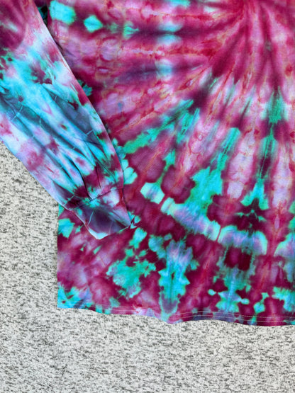 MHD Pink Purple Teal Spiral Ice Dye Tie Dye Long Sleeve Shirt 100% Cotton Size Medium