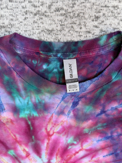 MHD Pink Purple Navy Blue Teal Spiral Ice Dye Tie Dye Long Sleeve Shirt 100% Cotton Size Medium