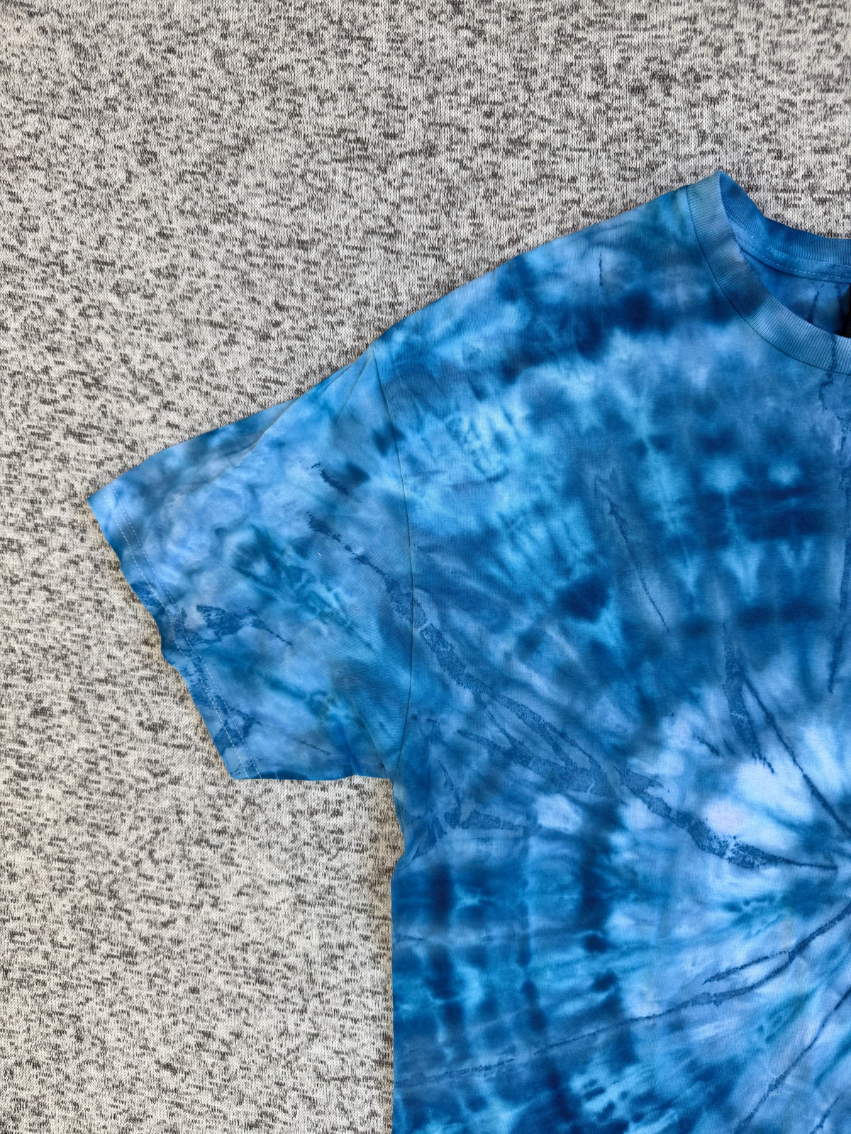 MHD Dark Blue Light Blue White Spiral Ice Dye Tie Dye Short Sleeve Shirt 100% Cotton Size XL