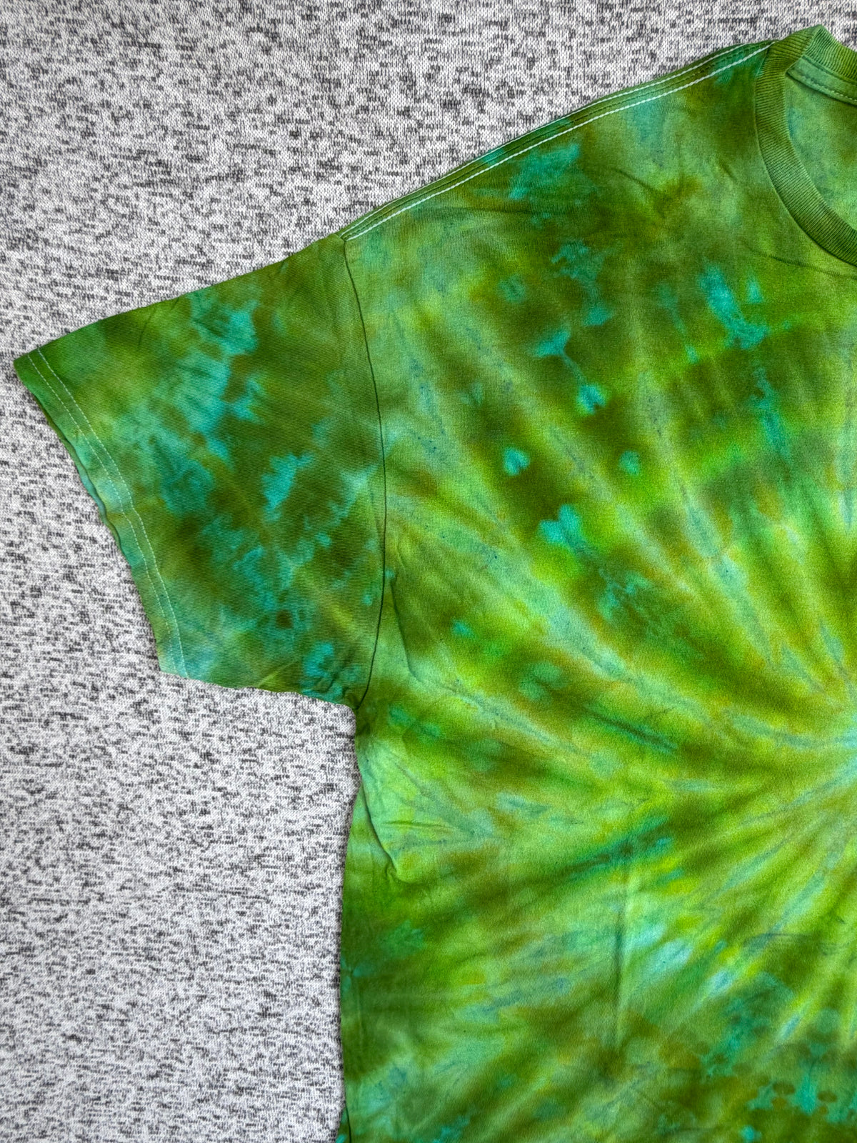 MHD Olive Green Lime Green Teal Spiral  Ice Dye Tie Dye Short Sleeve Shirt 100% Cotton Size XXL