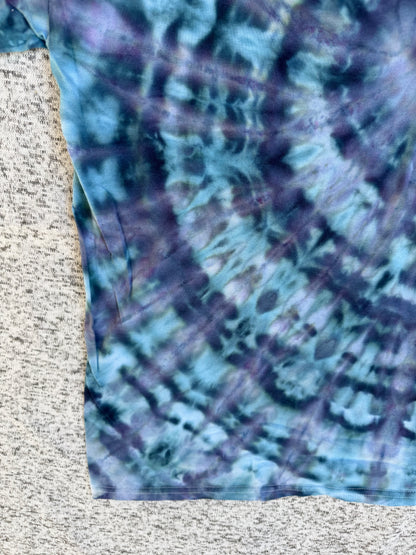 MHD Navy Blue Purple Denim Blue Spiral Ice Dye Tie Dye Short Sleeve Shirt 100% Cotton Size XL
