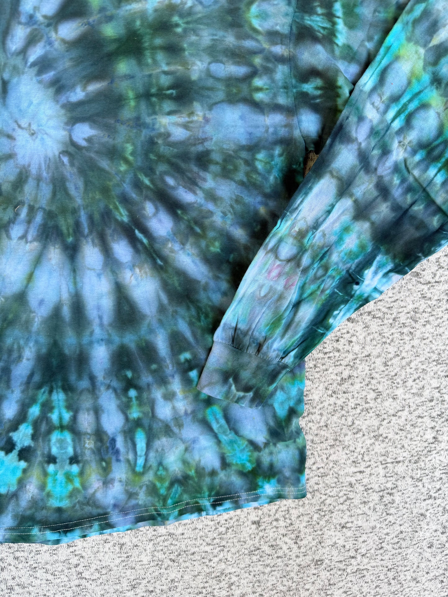 MHD Navy Blue Dark Green Gray Spiral Ice Dye Tie Dye Short Sleeve Shirt 100% Cotton Size XL
