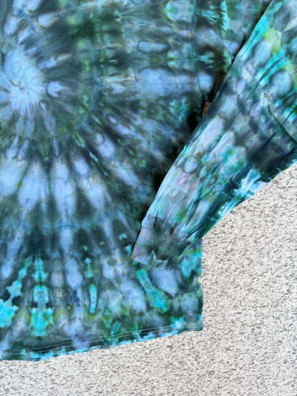 MHD Navy Blue Dark Green Gray Spiral Ice Dye Tie Dye Short Sleeve Shirt 100% Cotton Size XL