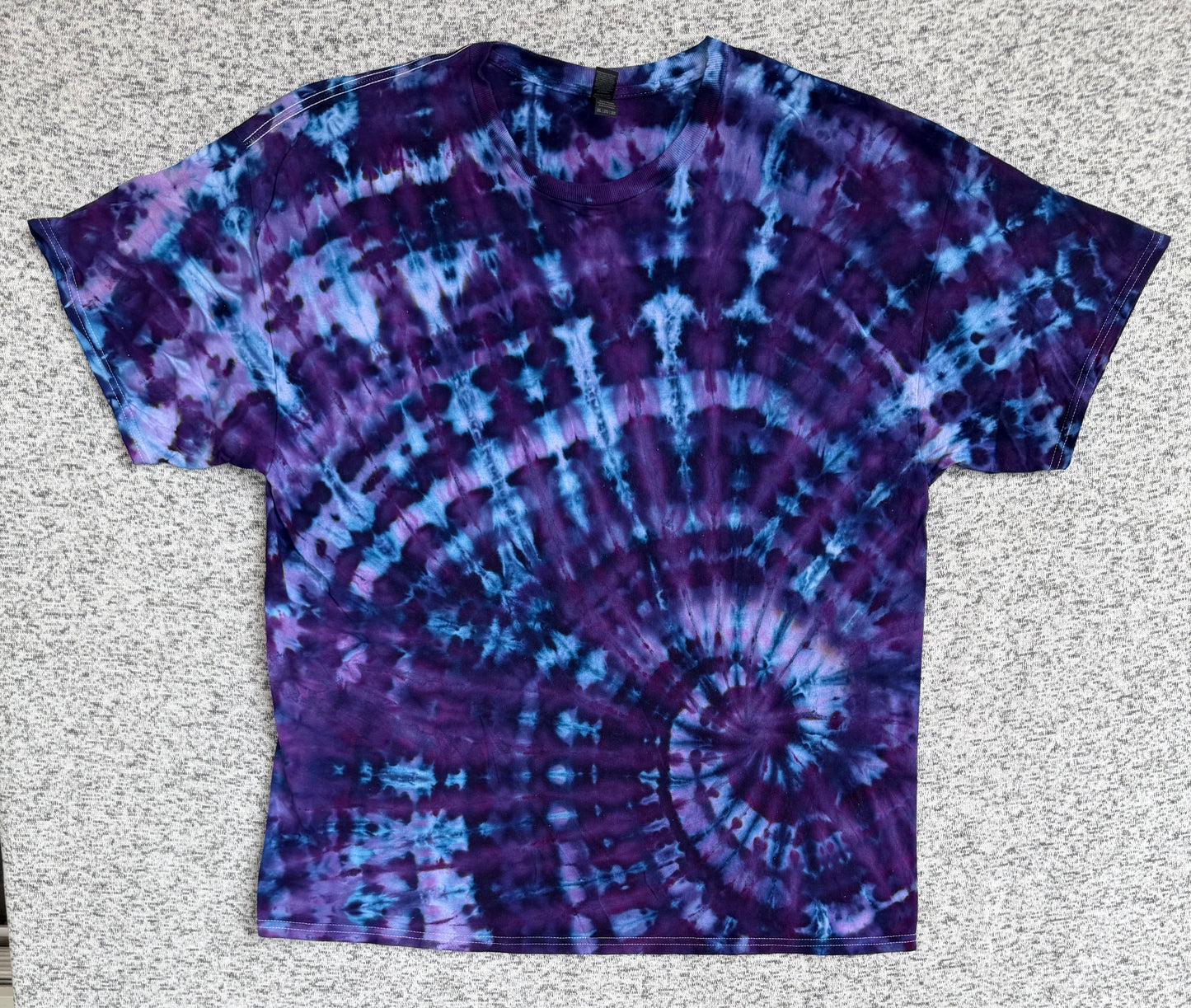 MHD Dark Puple Navy Blue Lavendar Light Blue Spiral Ice Dye Tie Dye Short Sleeve Shirt 100% Cotton Size XXL