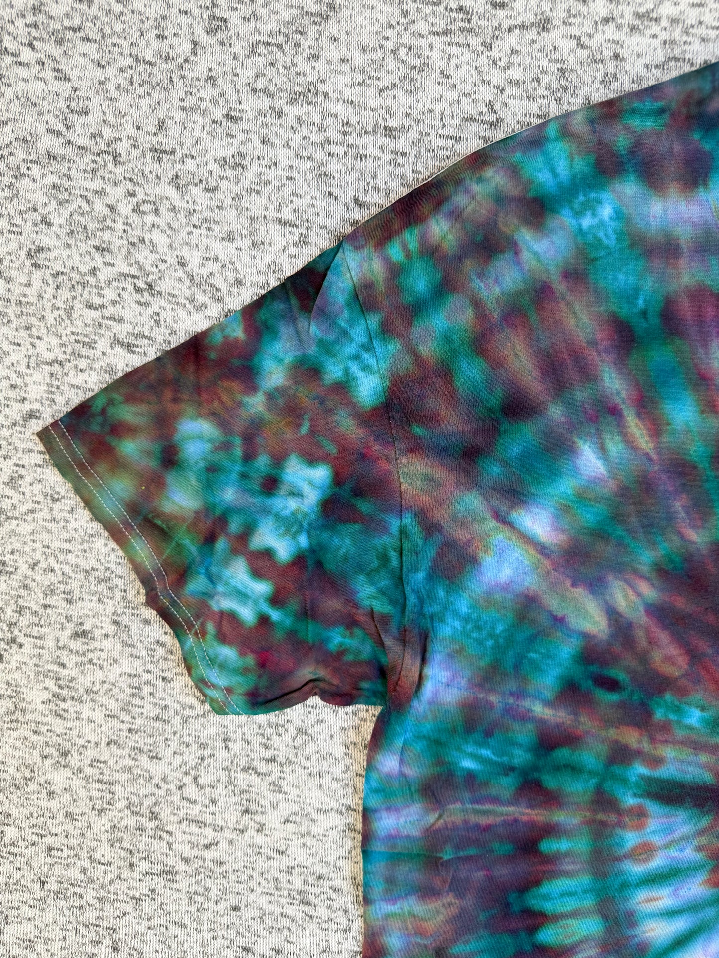MHD Dark Purple Navy Blue Green Teal Spiral Ice Dye Tie Dye Short Sleeve Shirt 100% Cotton Size XL