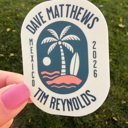 Dave Matthews Tim Reynolds Mexico 2026 Light Yellow Green Palm Tree Beach Ocean Vinyl Sticker Slap 2.75" x 2.15" Matte Finish