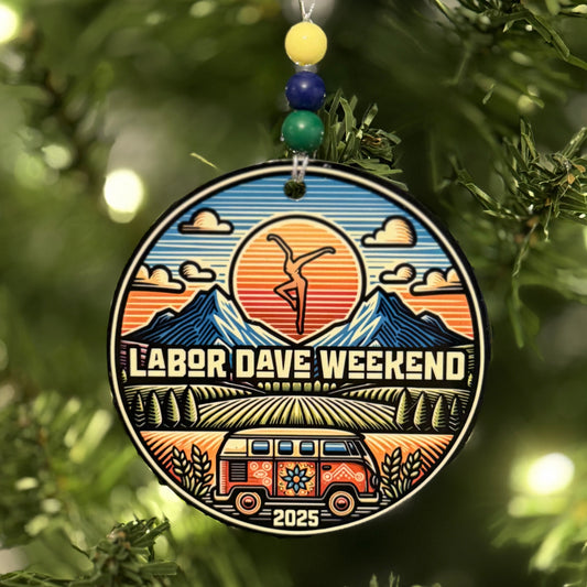 Labor Dave Weekend The Gorge 2025 HIppie Van Mountains Sunset Metal Holiday Christmas Ornament with Beads with Gift Box 2 Sizes: 2.75" x 2.75" or 3.5" x 3.5"