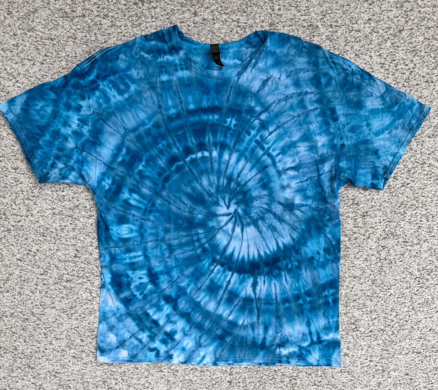 MHD Denim Blue Light Blue White Spiral Ice Dye Tie Dye Short Sleeve Shirt 100% Cotton Size XXL