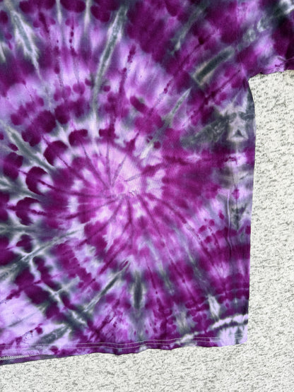 MHD Dark Purple Lavender Grey Black Spiral  Ice Dye Tie Dye Short Sleeve Shirt 100% Cotton Size XXL
