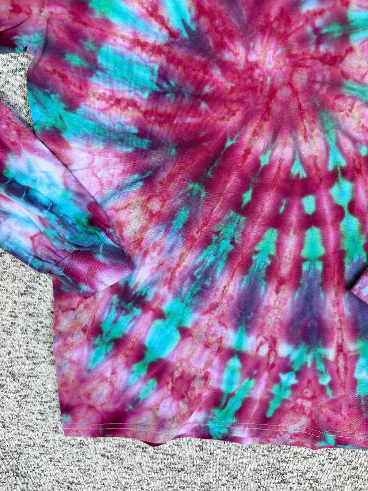MHD Pink Purple Teal Spiral Ice Dye Tie Dye Long Sleeve Shirt 100% Cotton Size Small