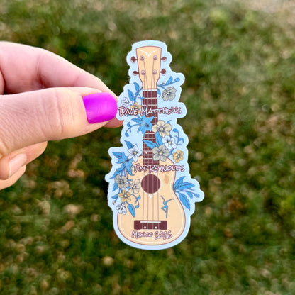 Dave Matthews Tim Reynolds Mexico 2026 Guitar Blue Yellow Green Hibiscus Flowers Vinyl Sticker Slap 3.6” x 1.75” Matte Finish
